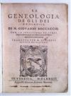 BOCCACCIO, GIOVANNI. La Geneologia [sic] de gli Dei.  1574